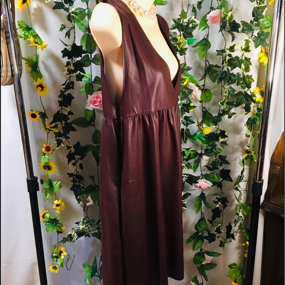 ZARA faux leather dress.  Brown/Maroon colour - Picture 3 of 9